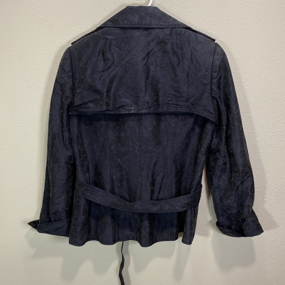 Lafayette 148 New York 100% Silk Cropped Trench Coat blue black - Picture 5 of 9